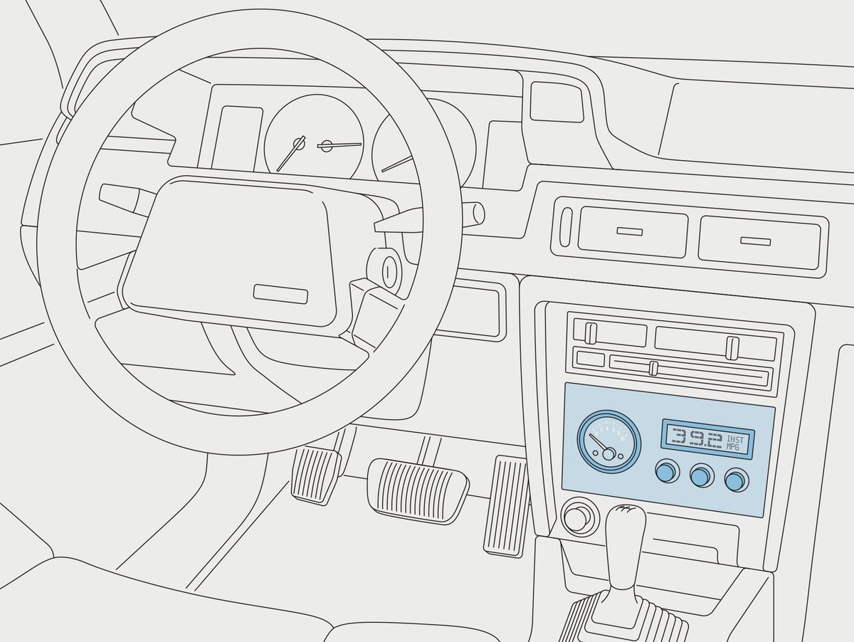 This line drawing shows the location of the device in the car.
