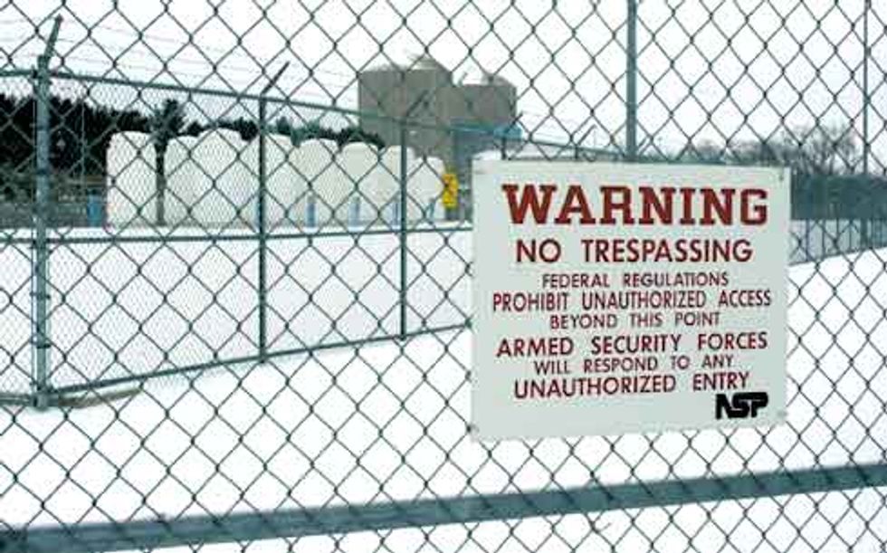 Twelve metal casks store spent nuclear fuel at the Prairie Island plant in southeastern Minnesota. 