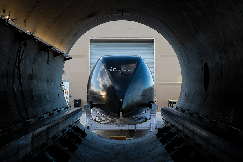 View of the passenger pod from inside the tube.