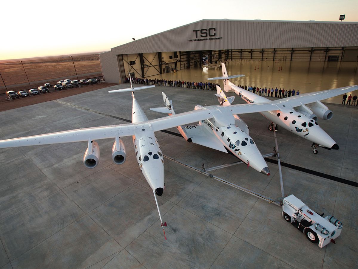 Virgin Galactic’s SpaceShipTwo, attached to its carrier, WhiteKnightTwo.