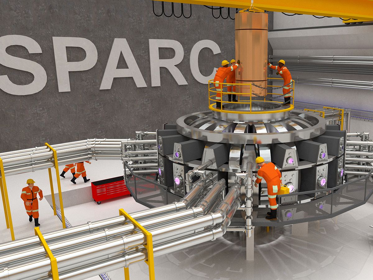 Visualization of the proposed SPARC tokamak experiment. Using high-field magnets built with newly available high-temperature superconductor, this experiment would be the first controlled fusion plasma to produce net energy output