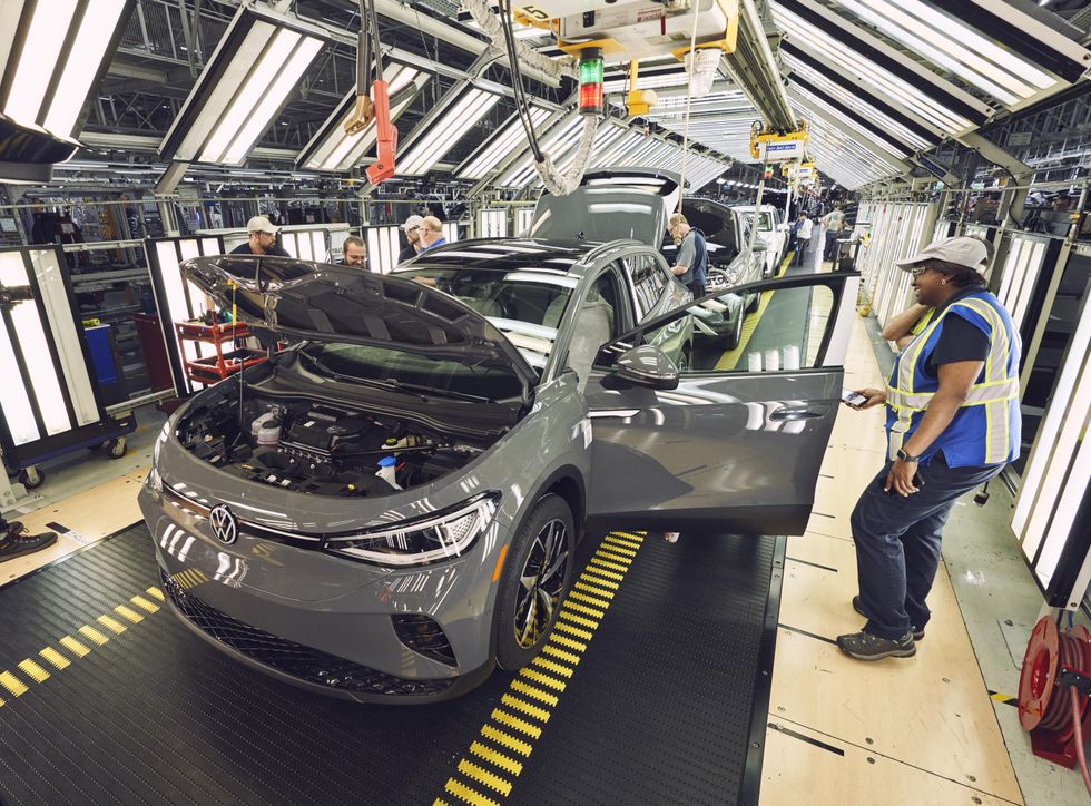 Volkswagen's ID.4 compact all Electric SUV on a assembly line in their new factory in Chattanooga, Tennessee.