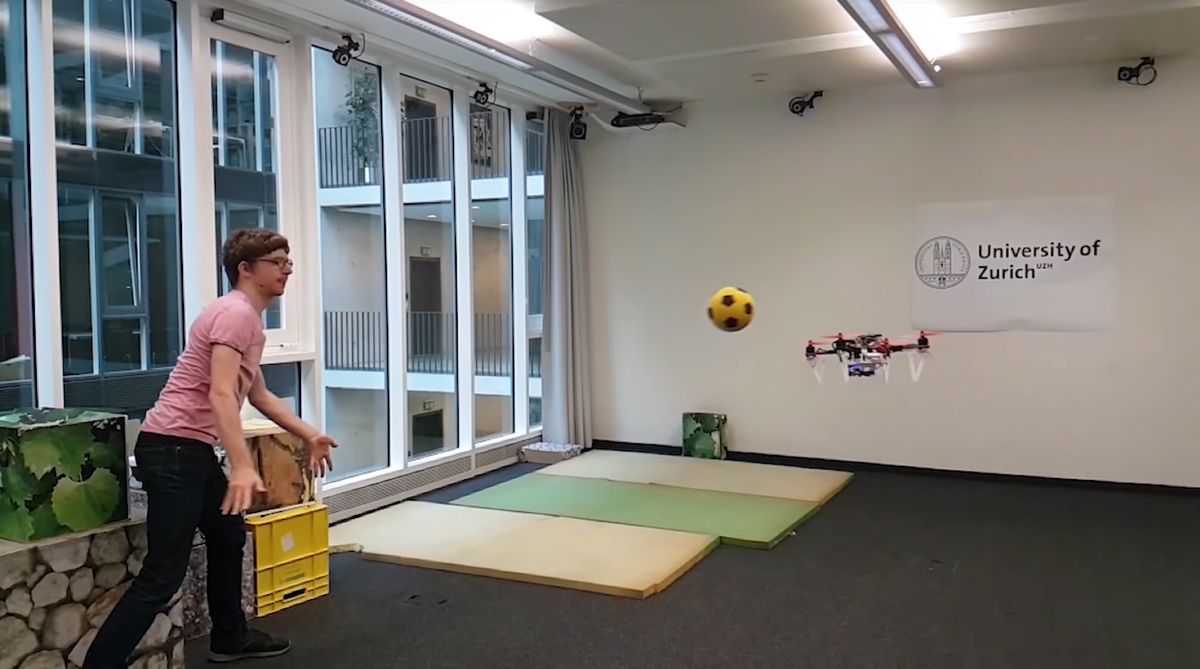 Watch this drone not get hit by a soccer ball