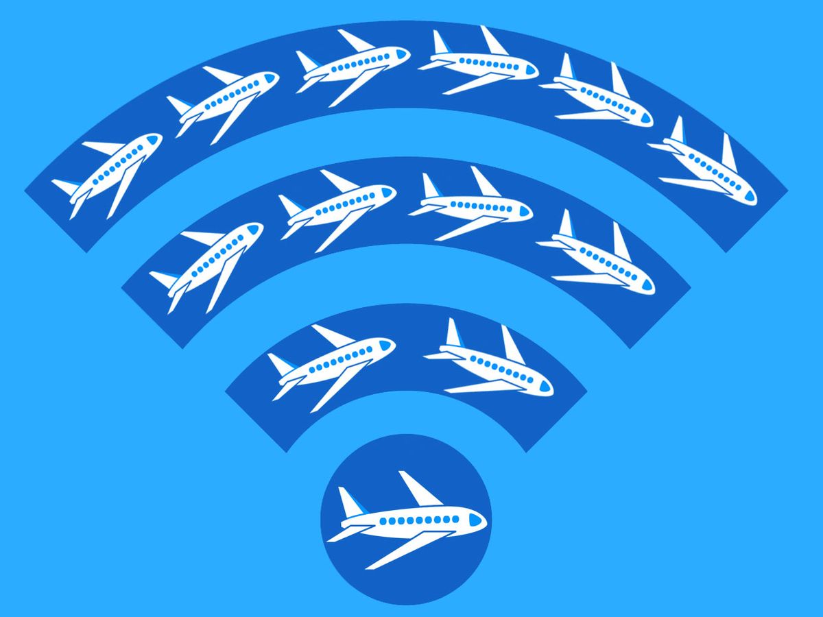 Wifi symbol with multiple airplanes flying inside