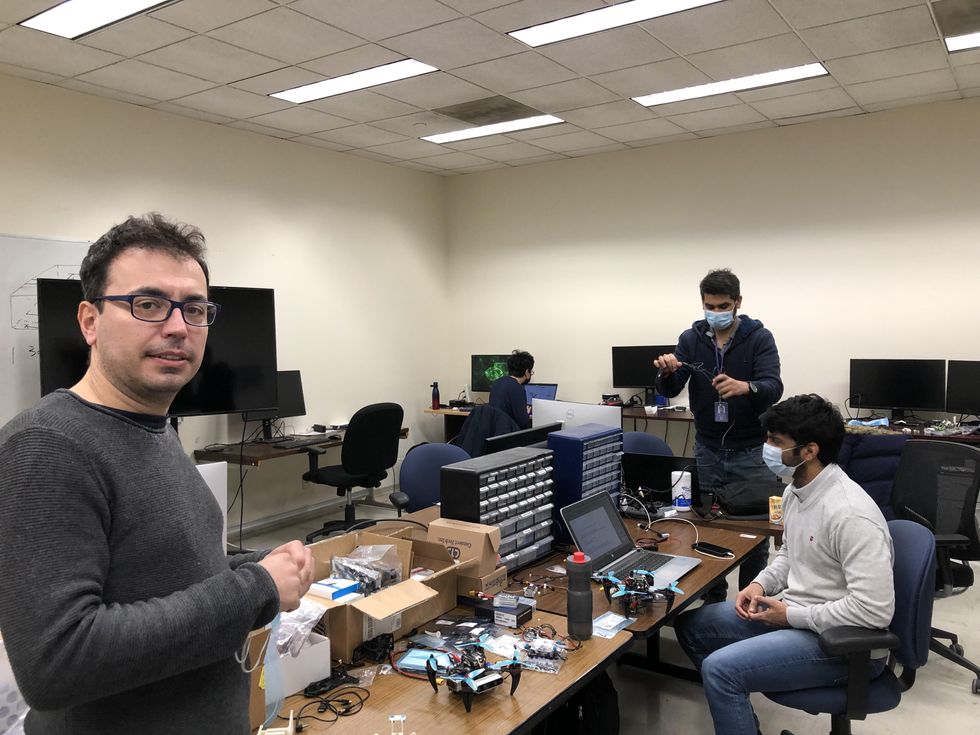 With components that are 3D printed at the MakerSpace at NYU Tandon, and off-the-shelf parts and sensors, Giuseppe Loianno and his students are building experimental teams of drones.