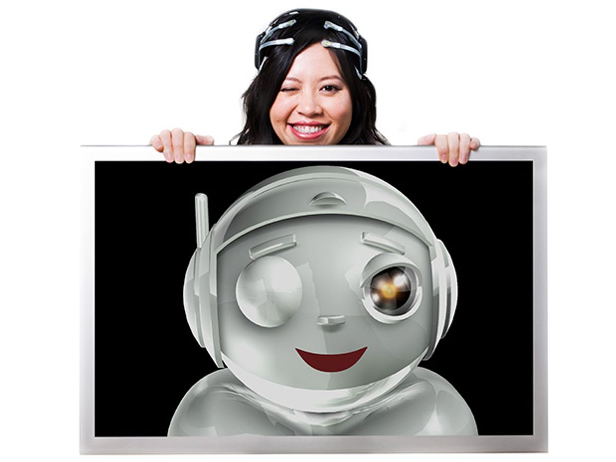 woman with Emotiv robot