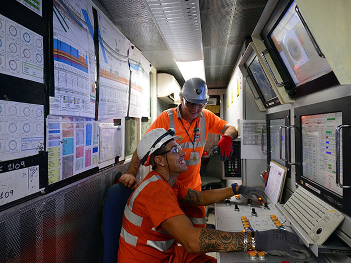 Workers operate a tunneling-machine computer system at a Crossrail site in East London.